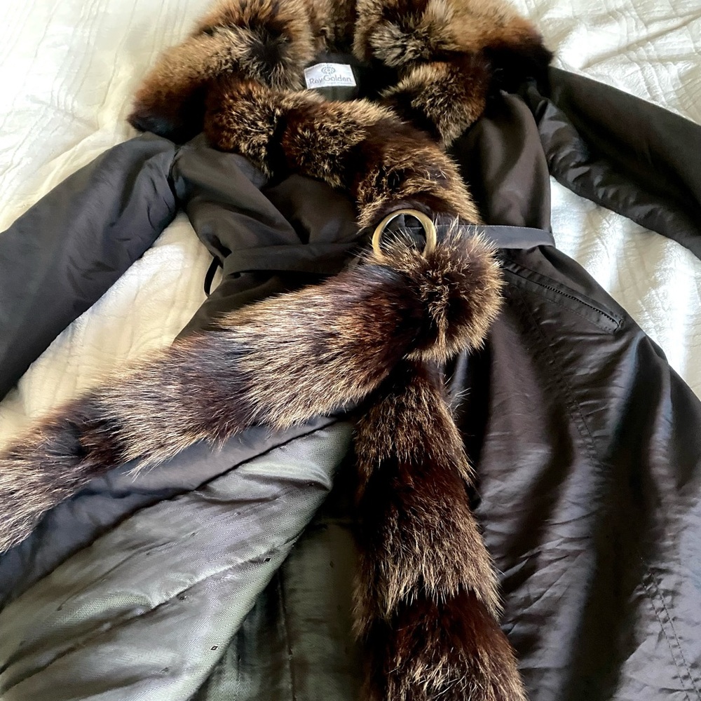 RaeGolden Brown Coat with Real Fox Fur Collar – Size S